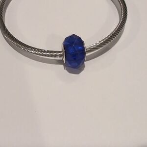 Silver‎ Darker Blue Faceted Charm for Pandora Style Bracelet